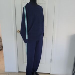 Lou & Grey Navy Textured Fabric With A Green And White Stripe